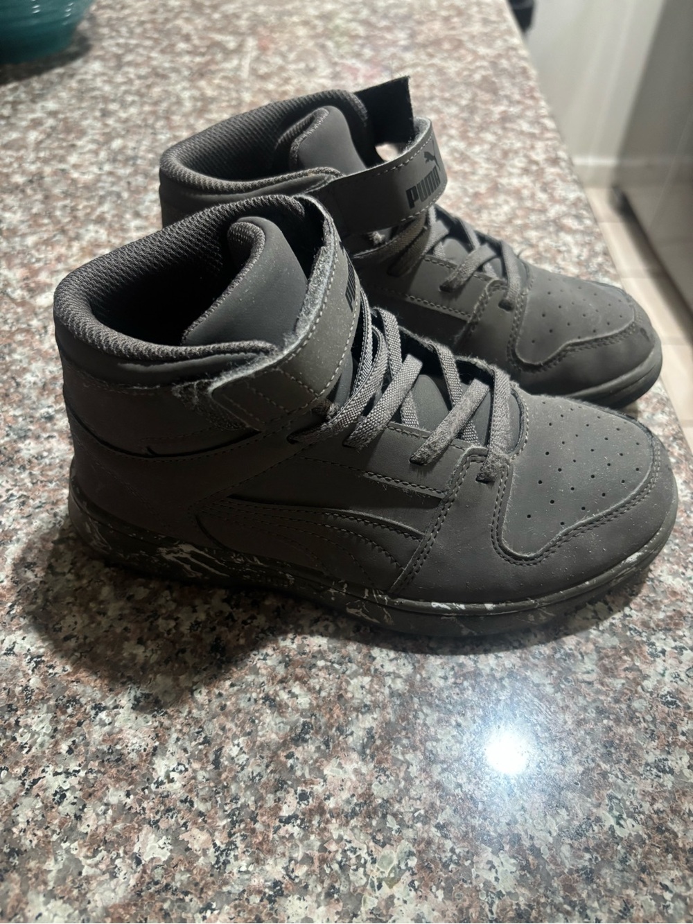 Puma Kids Black High-Top Sneakers with Marbled Sole